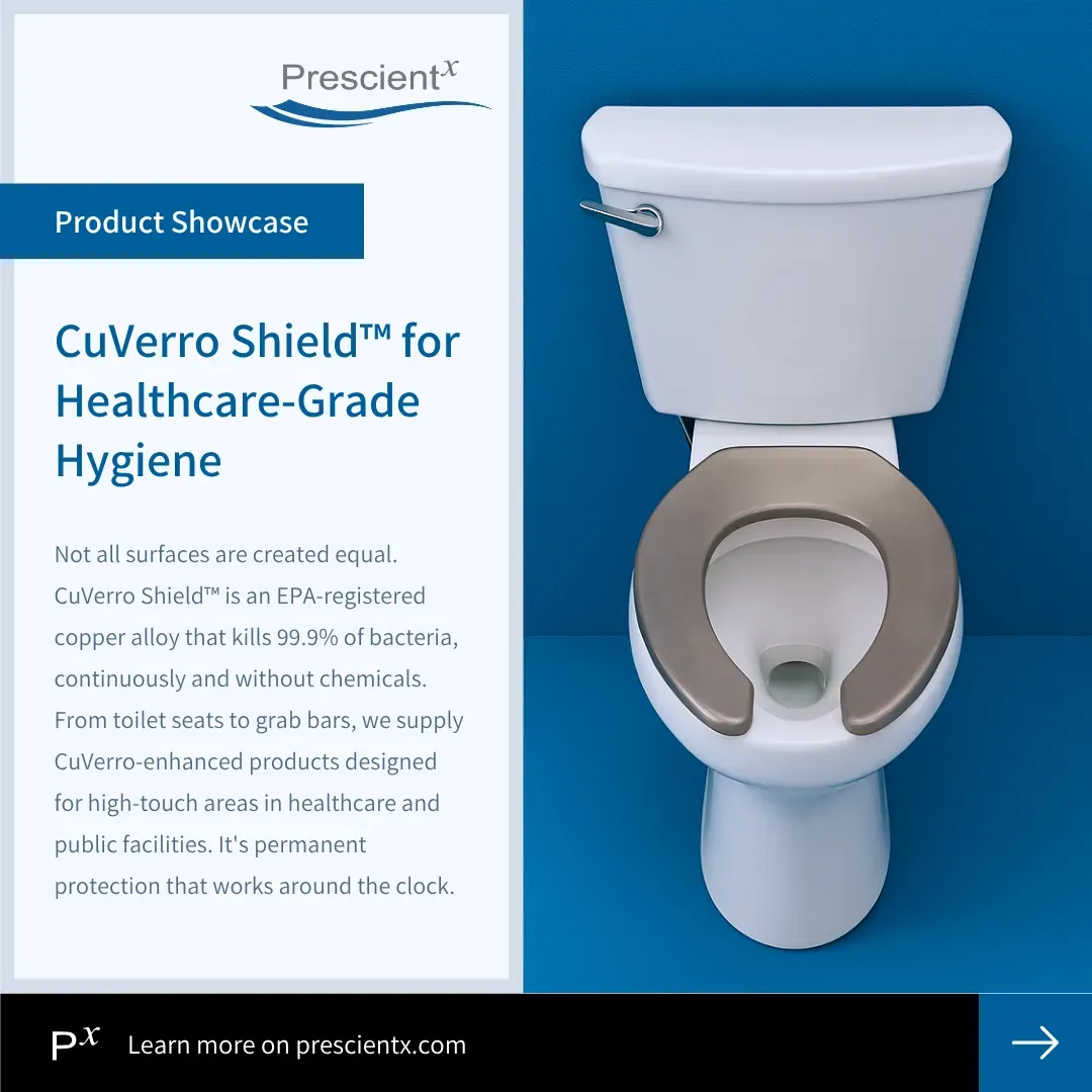 Prescientx social graphic: CuVerro Shield™ for Healthcare-Grade Hygiene